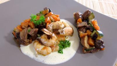 plat complet : Assiette de langoustines et sa sauce au floc de Gascogne