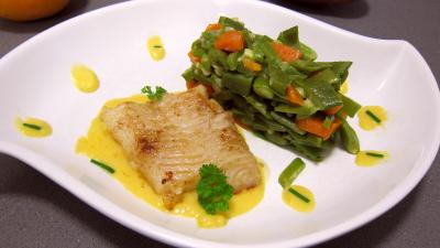 plat complet : Plat de flétan et sa mangue en sauce