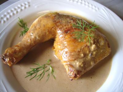 Recettes rapides : Assiette de cuisse de poulet sauce moutarde