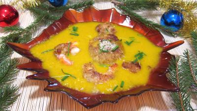 Soupes & potages : Assiette de médaillons de perche et sa crème de légumes