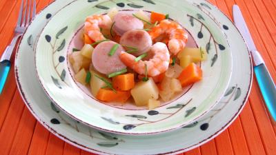 plat à l'alcool : Assiette de wok et légumes au Jurançon