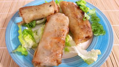 plat complet : Assiette de rouleaux de boeuf et de poulet à la chinoise
