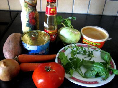 Ingrédients pour la recette : Thon au chou-rave et cerises