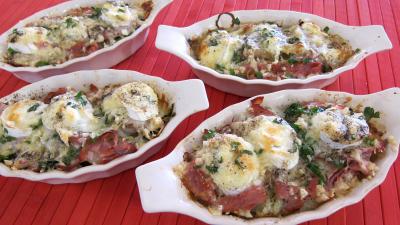 plat complet : Cassolettes d'escalopes de veau gratinées aux fromages