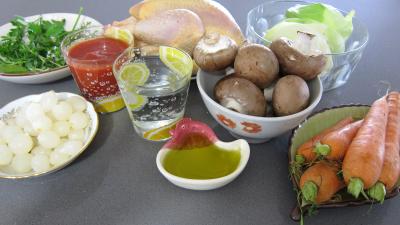 Ingrédients pour la recette : Faisan au chou et aux carottes