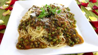 Recette Assiette de spaghettis aux petits pois