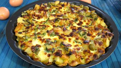 plat complet : Assiette de frittata aux pommes de terre et petits pois