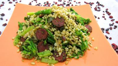 plat complet : Assiette de blé aux brocolis et aux pistaches