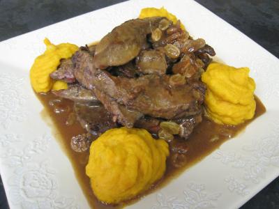 Sauces : Foie de veau aux raisins secs et au potimarron
