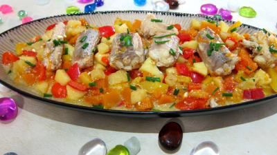 Poissons : Plat de roussette aux poivrons