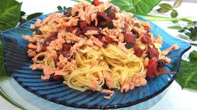 plat complet : Assiette de tagliatelle au saumon
