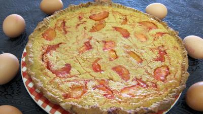 Recette Tarte aux pêches aux pralines roses