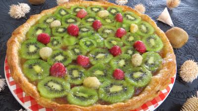 tarte : Assiette de tarte à la noix de coco et aux kiwis