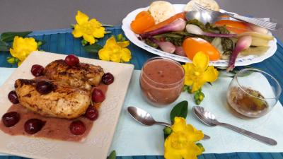Volailles et gibiers : Sauce aux cerises et ses blancs de poulet