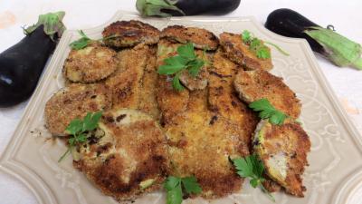 Recettes rapides : Plat d'aubertines panées aux amandes