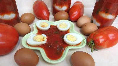 Conserves : Coupelle de sauce tomates aux oeufs