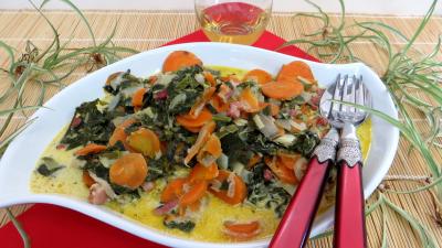 Pour débutants : Assiette de carottes et blettes façon carbonara
