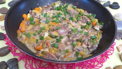 Volailles et gibiers : Wok de panaché de légumes au confit de canard