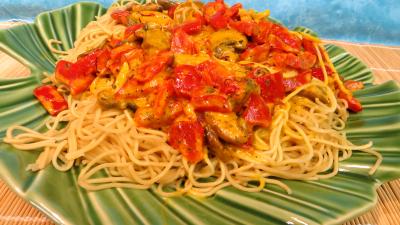 plat sucré salé : Plat de nouilles chinoises à la crème de safran
