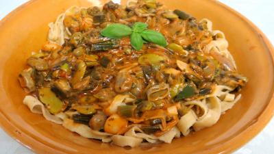 Pains & pâtes : Plat de tagliatelles aux poireaux