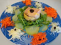 jaune d'oeuf : Foie gras en salade chayotte et truffe