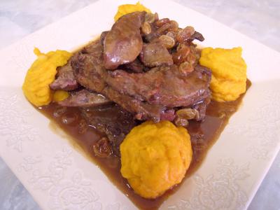 potimarron : Foie de veau aux raisins secs et au potimarron