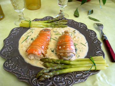 Image : recette Asperges et queues de langoustes au whisky