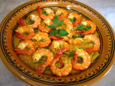 haricots plats : Plat de gambas aux épicezs façon orientale