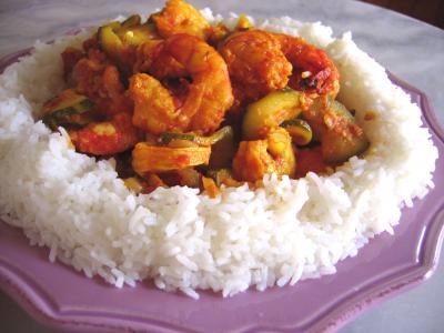 curcuma : Assiette de cari de crevette et courgette façon réunionnaise
