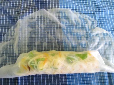 Photo : trempage d'une galette de riz