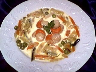 vin blanc sec : Assiette de blanquette de coquilles saint-Jacques