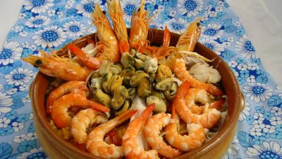 Recette Plat de riz, crevettes, moules et raie