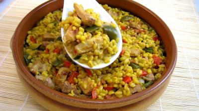 Image : Saladier de sauté de dinde au blé et poivrons