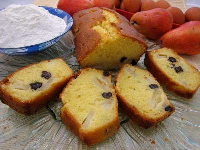 raisin sec de corinthe : Tranches de cake à la poire