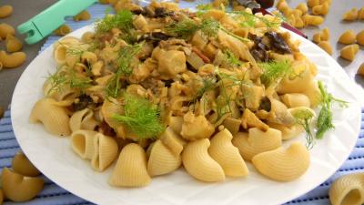 Recette Lieu noir sauté aux pâtes et aux légumes