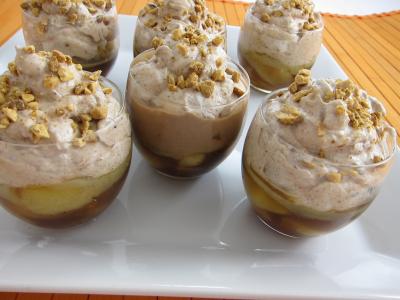Recette élaborée : Verrines de chantilly au chocolat et ses poires au caramel