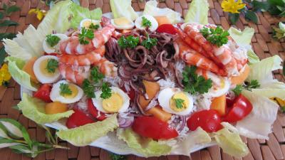 Image : recette Encornets et gambas en salade